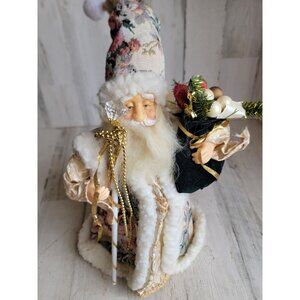 Floral tree topper Santa Claus cane vintage foliage bag Xmas